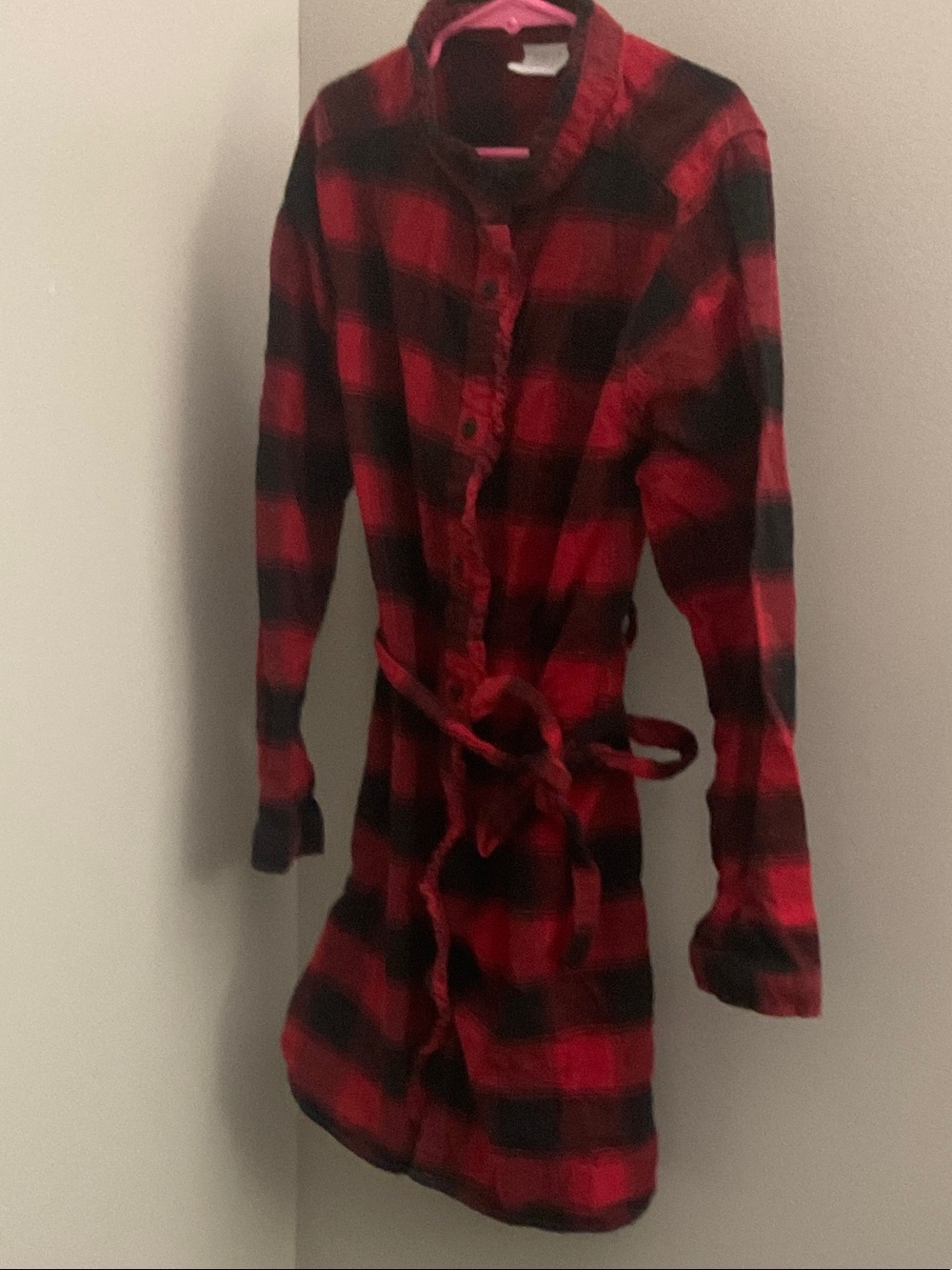 Falls Creek Red and Black Plaid Button-Front Shirt Dress